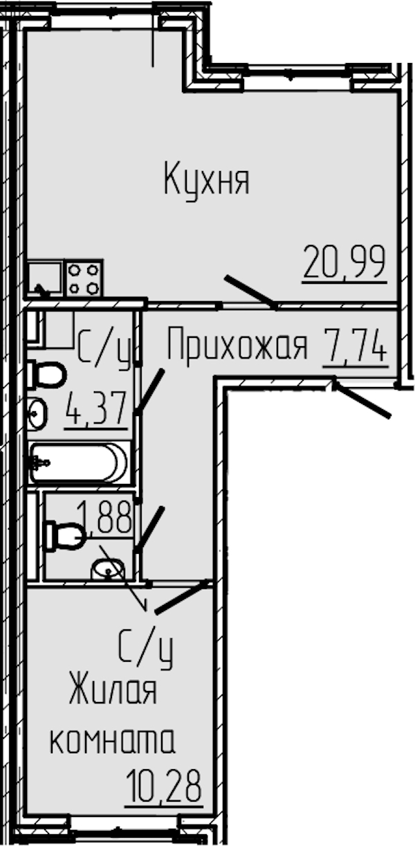 1-комнатная квартира 45.26 м², 1/8 эт., ЖК «SERTOLOVO PARK»